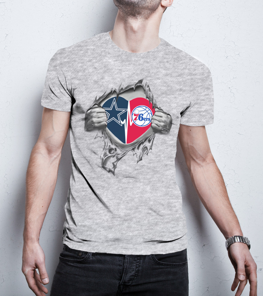 Cowboys Philadelphia 76ers Heartfelt Split Loyalty T-Shirt