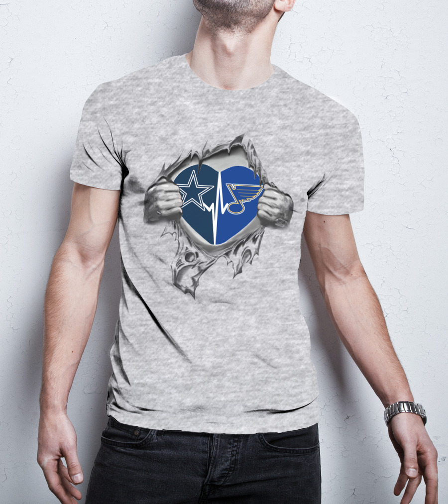 Cowboys St Louis Blues Heartbeat T-Shirt