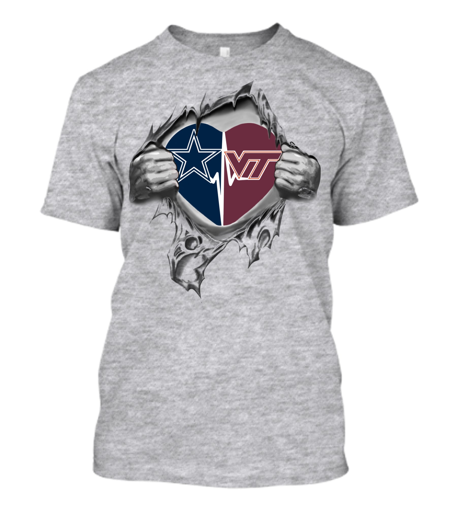 Cowboys Virginia Tech Hokies Heart Logo Dual Loyalty T-Shirt