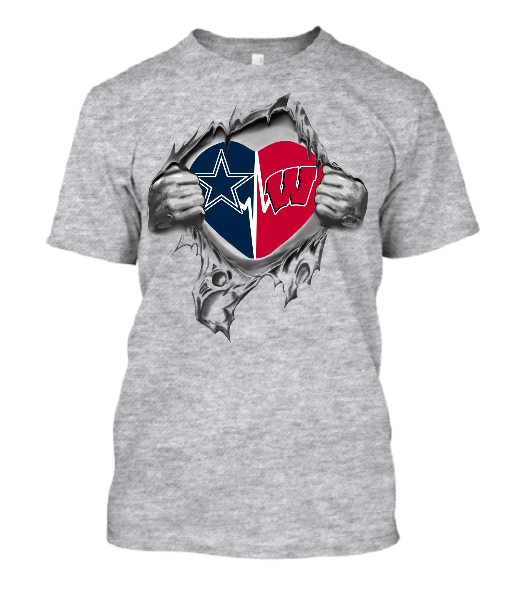 Dallas Cowboys Wisconsin Badgers Heart Tear T-Shirt