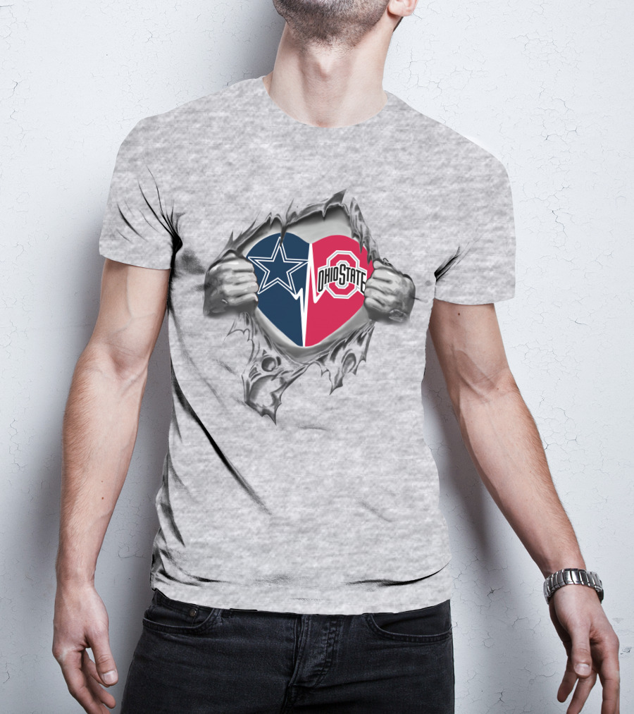 Cowboys Ohio State Buckeyes Heart Within My Heart Torn Fabric T-Shirt
