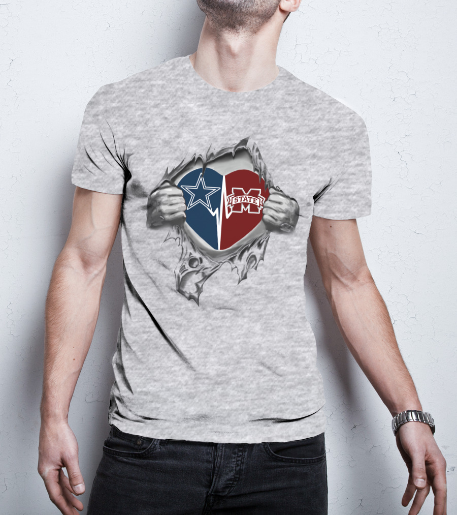 Cowboys Mississippi State Bulldogs Heart Split T-Shirt