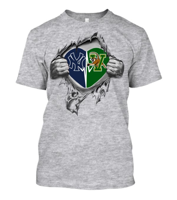 Yankees Vermont Catamounts Heart Split T-Shirt