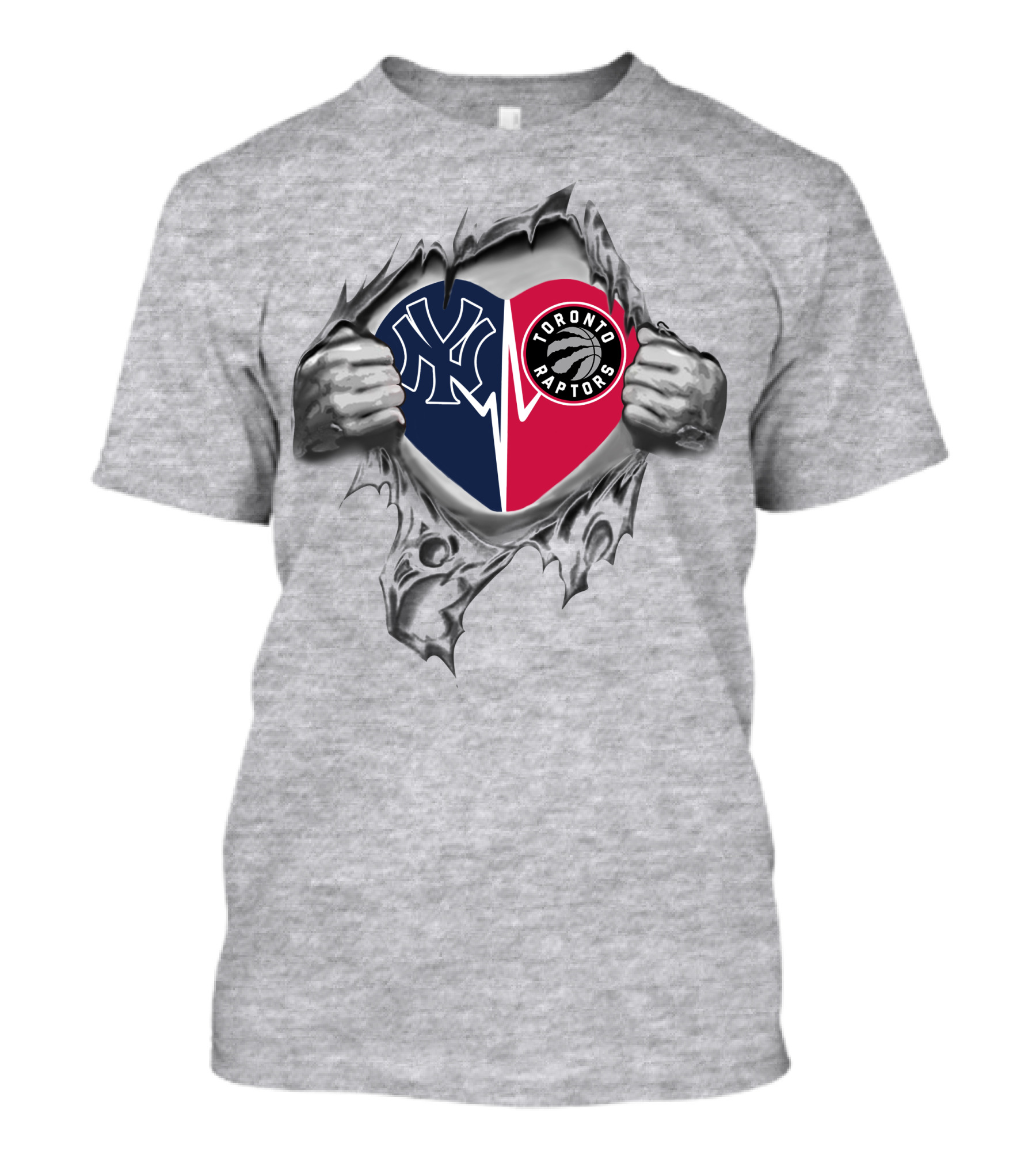 Yankees And Toronto Raptors Split Heart T-Shirt