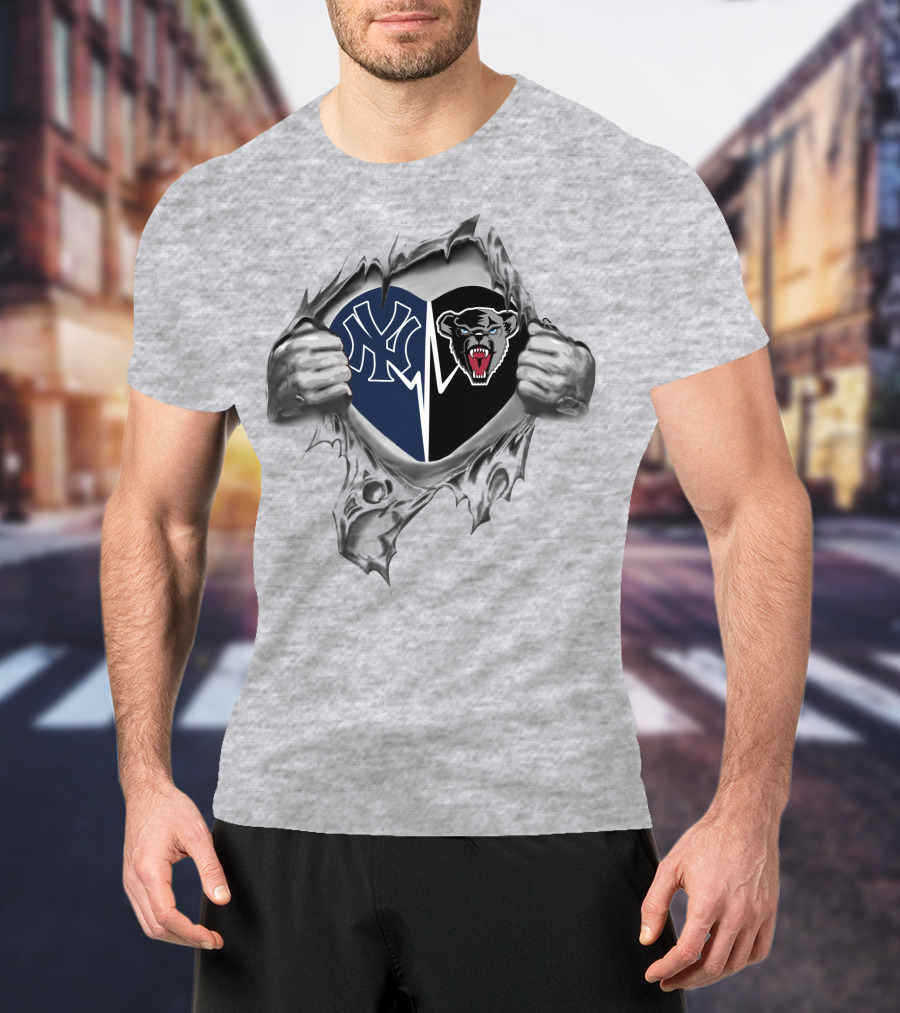 Yankees Maine Black Bears Heart Passion Fusion T-Shirt