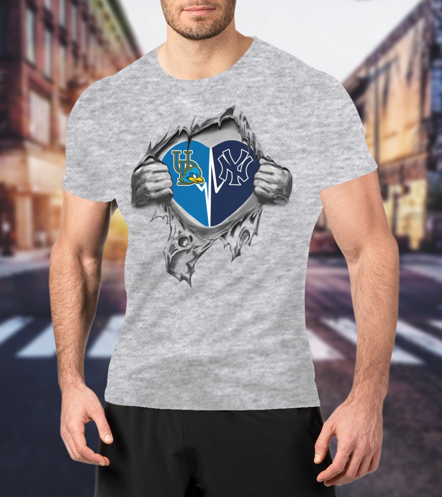 Yankees Ud Blue Hens Heart T-Shirt