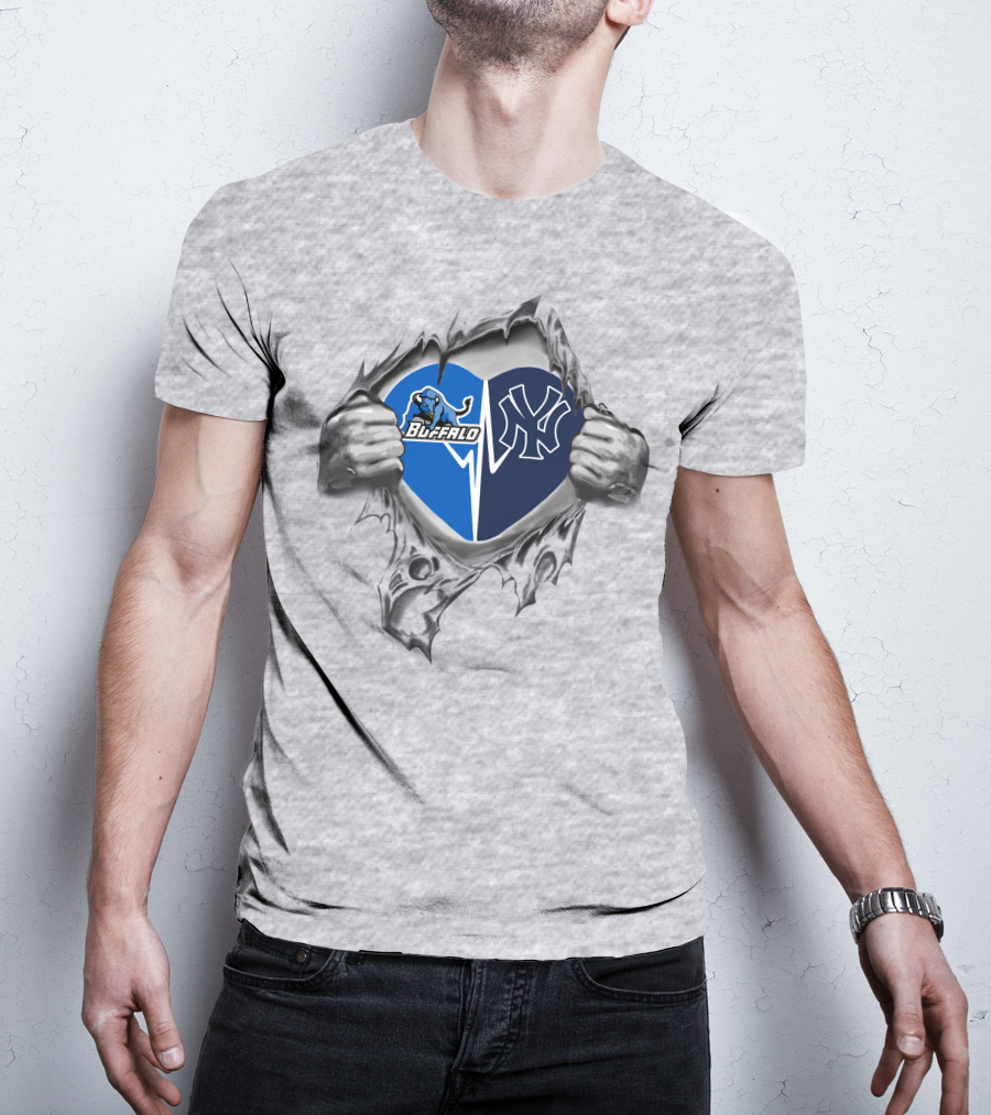 Buffalo Bulls New York Yankees Heart Logo Split Torn T-Shirt