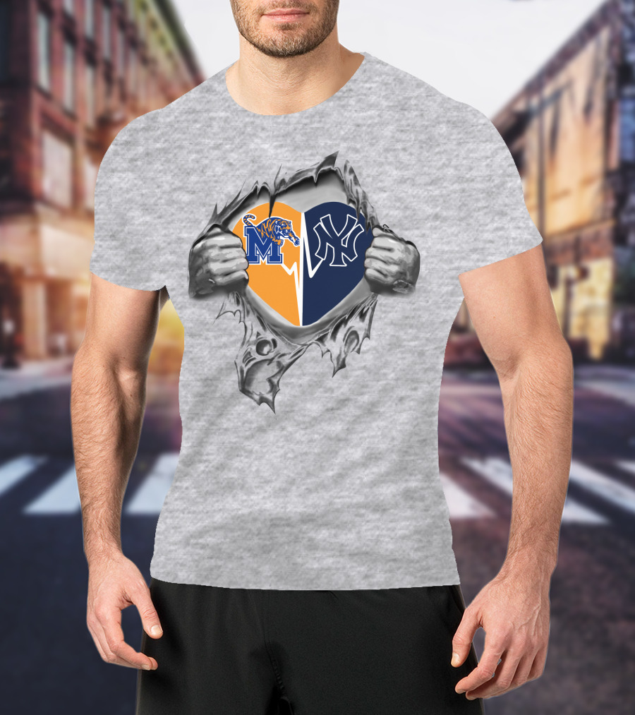 Yankees Memphis Tigers Heart In Torn T-Shirt