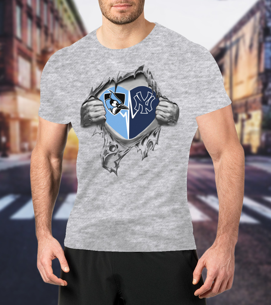Yankees John Hopkins Heart Blue Jay Ny Logos T-Shirt