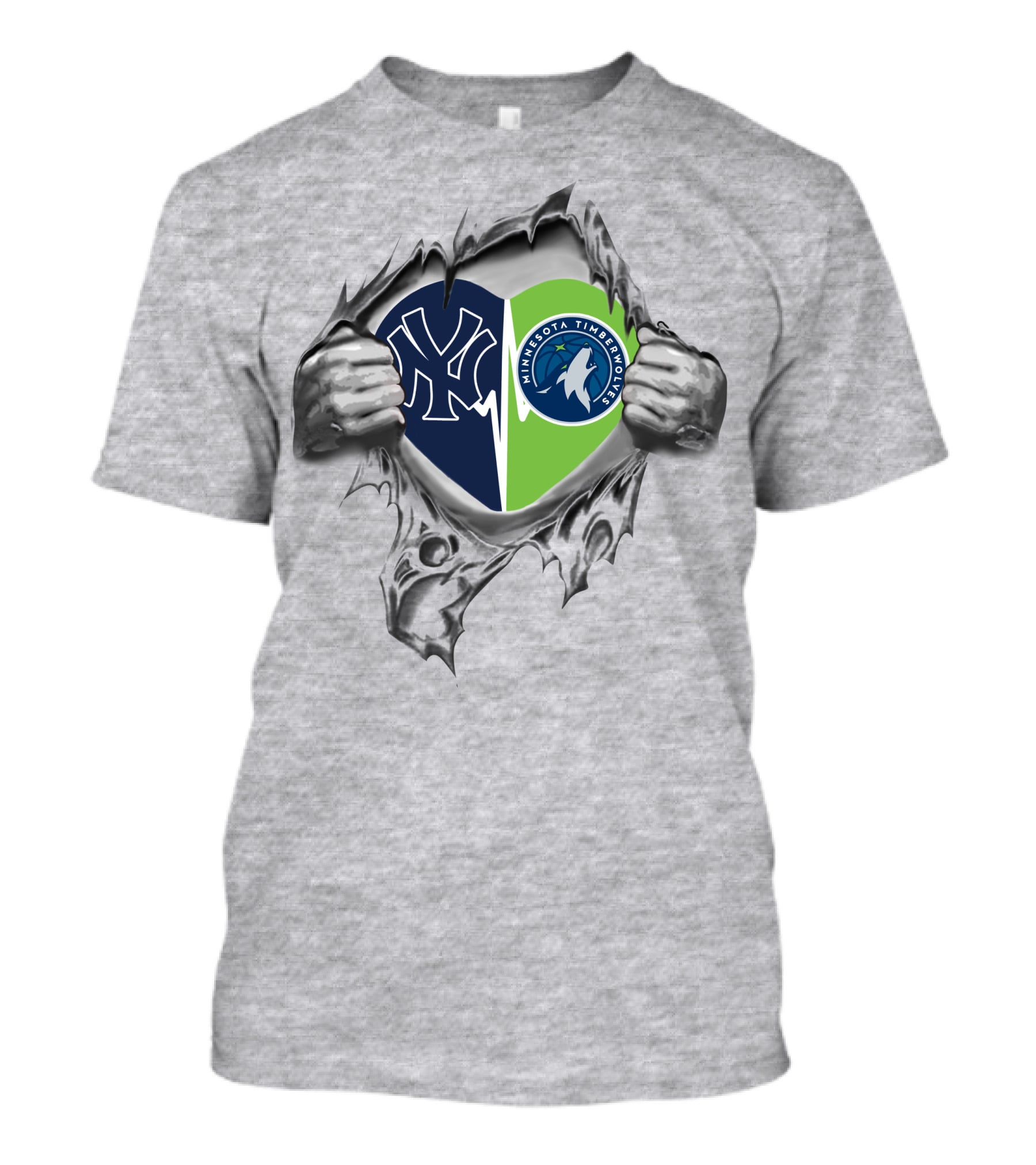 New York Yankees Minnesota Timberwolves Heart Logo Torn T-Shirt