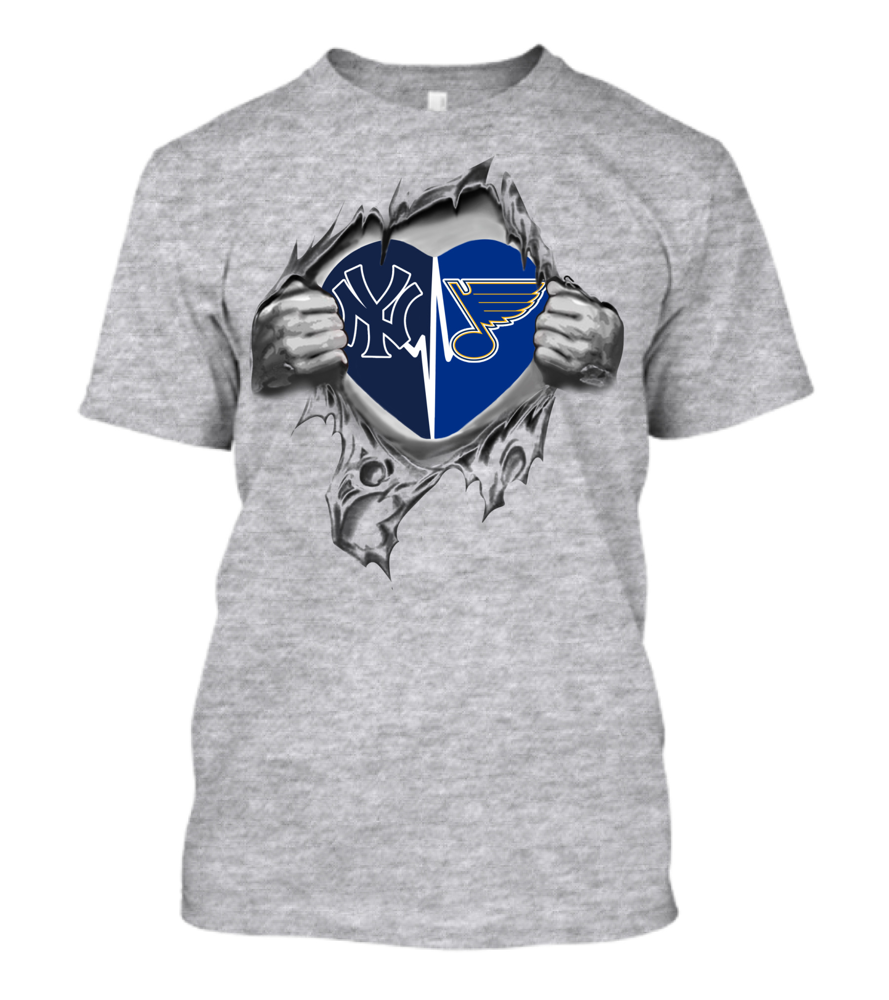 Yankees St Louis Blues Heart Torn Open T-Shirt