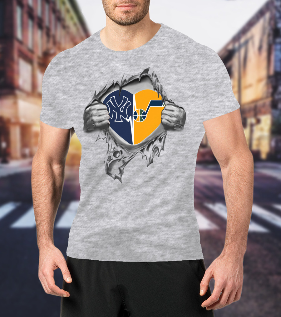 Yankees Utah Jazz Heart Logo Fusion T-Shirt