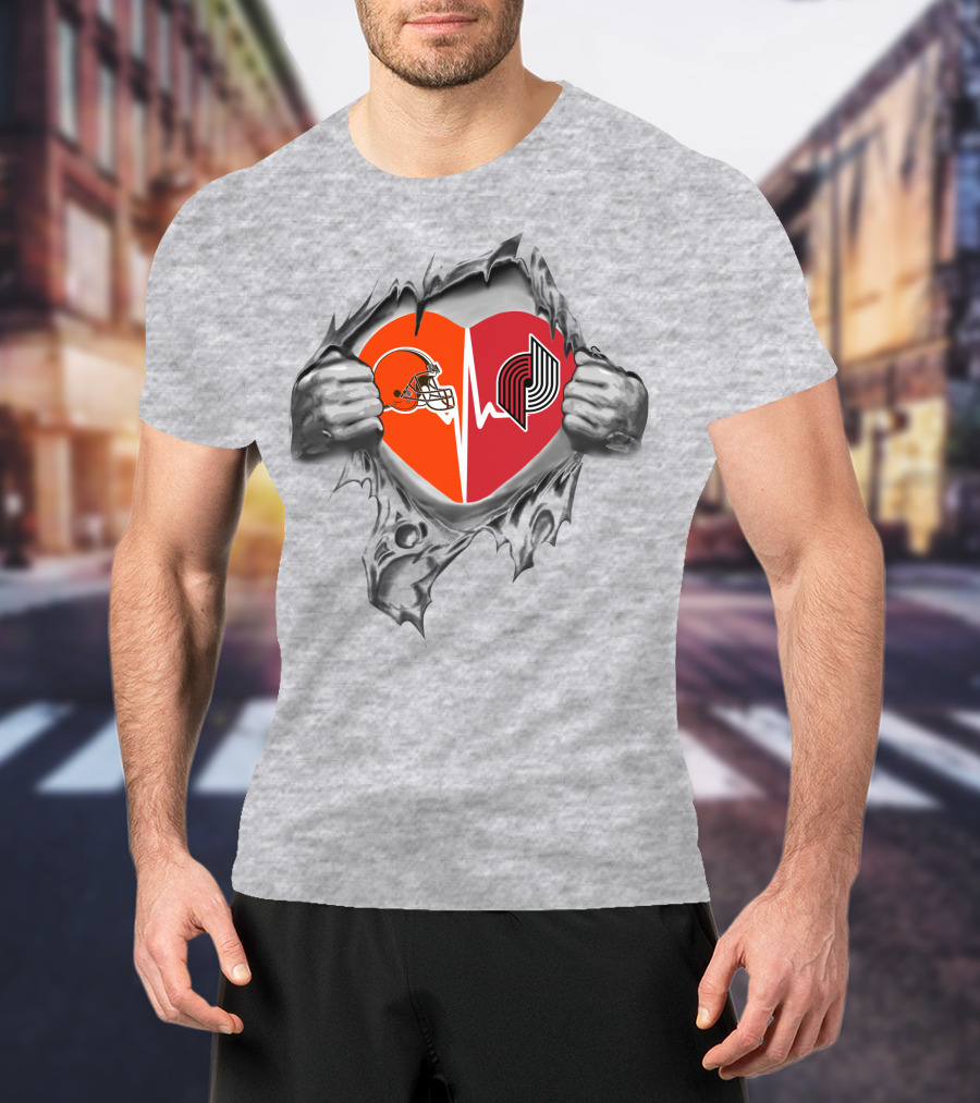 Cleveland Browns Portland Trail Blazers Heartbeat Fusion T-Shirt
