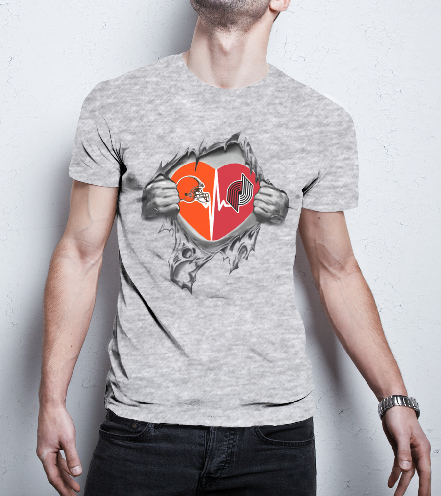 Cleveland Browns Portland Trail Blazers Heartbeat Fusion T-Shirt