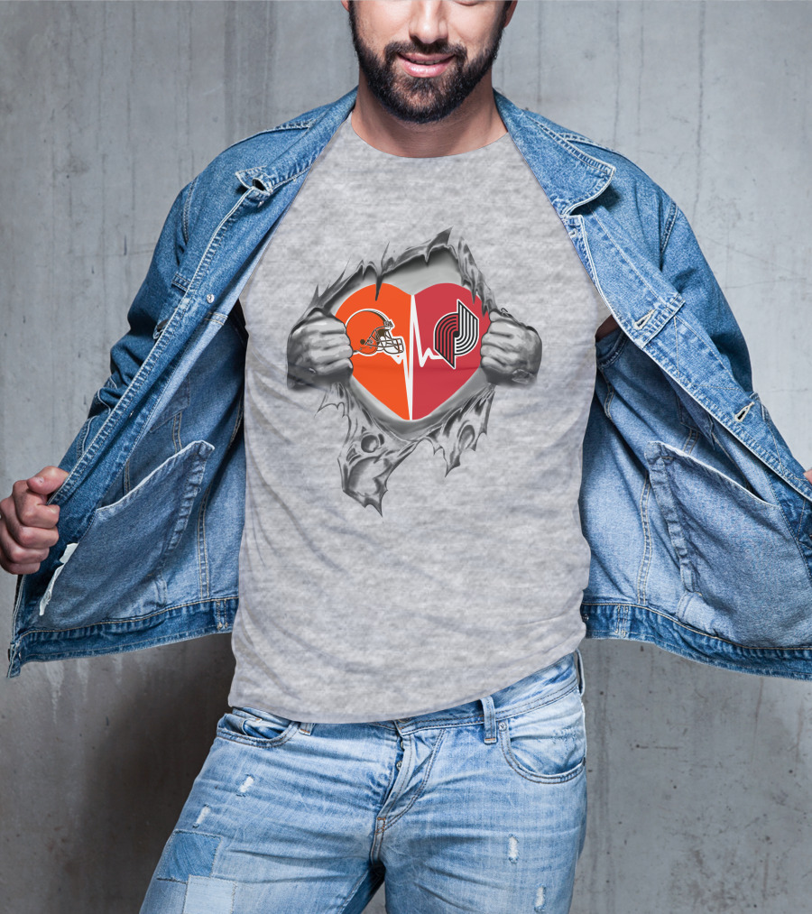 Cleveland Browns Portland Trail Blazers Heartbeat Fusion T-Shirt