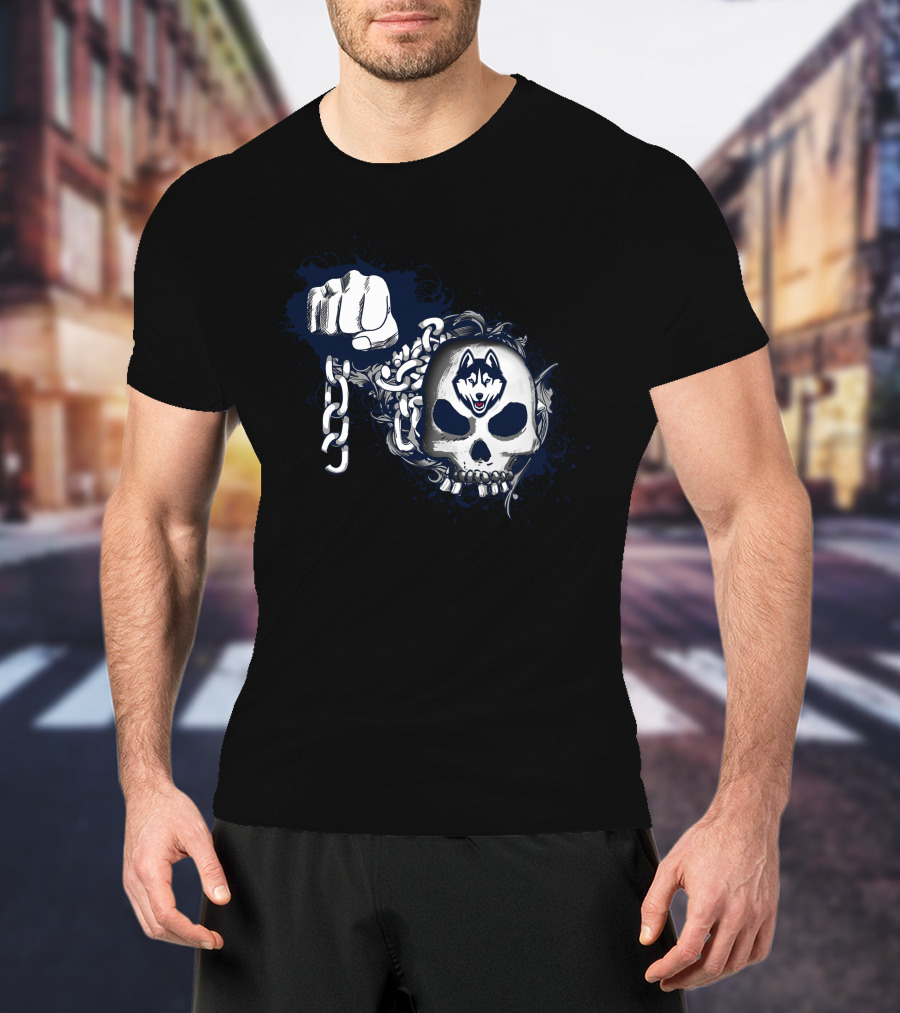 Uconn Huskies Skull And Chain Fist T-Shirt