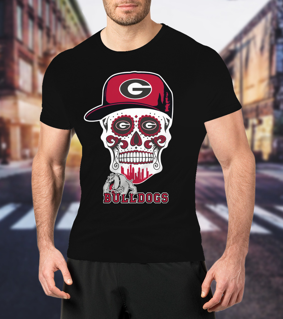 Georgia Bulldogs Skull Cap Funny Bulldogs T-Shirt