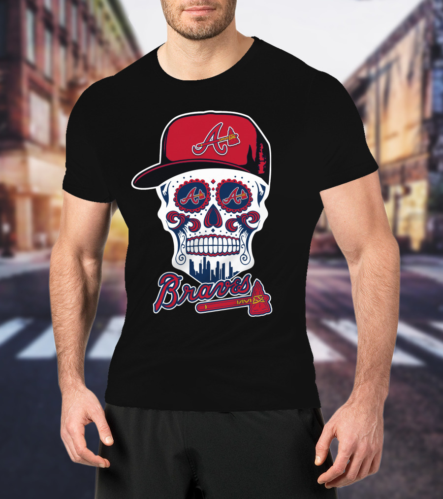 Atlanta Braves Skull With Red Cap And Braves T-Shirt