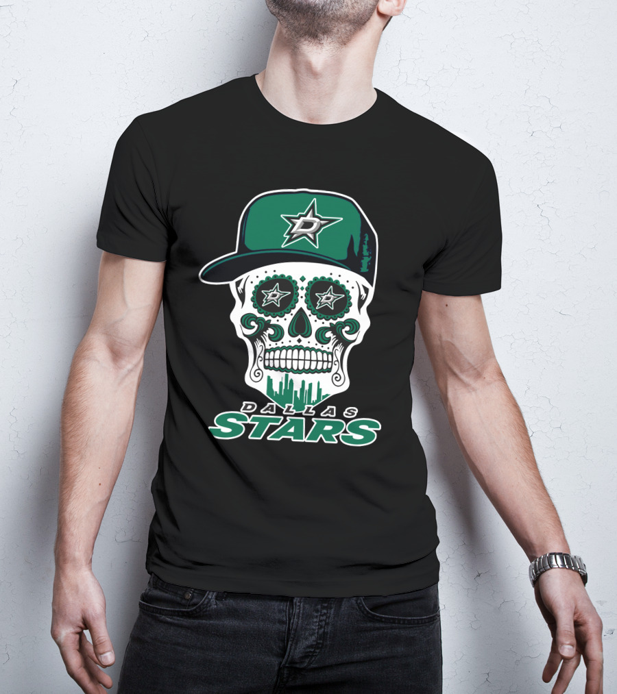 Dallas Stars Skull Dia De Los Muertos Baseball Cap T-Shirt