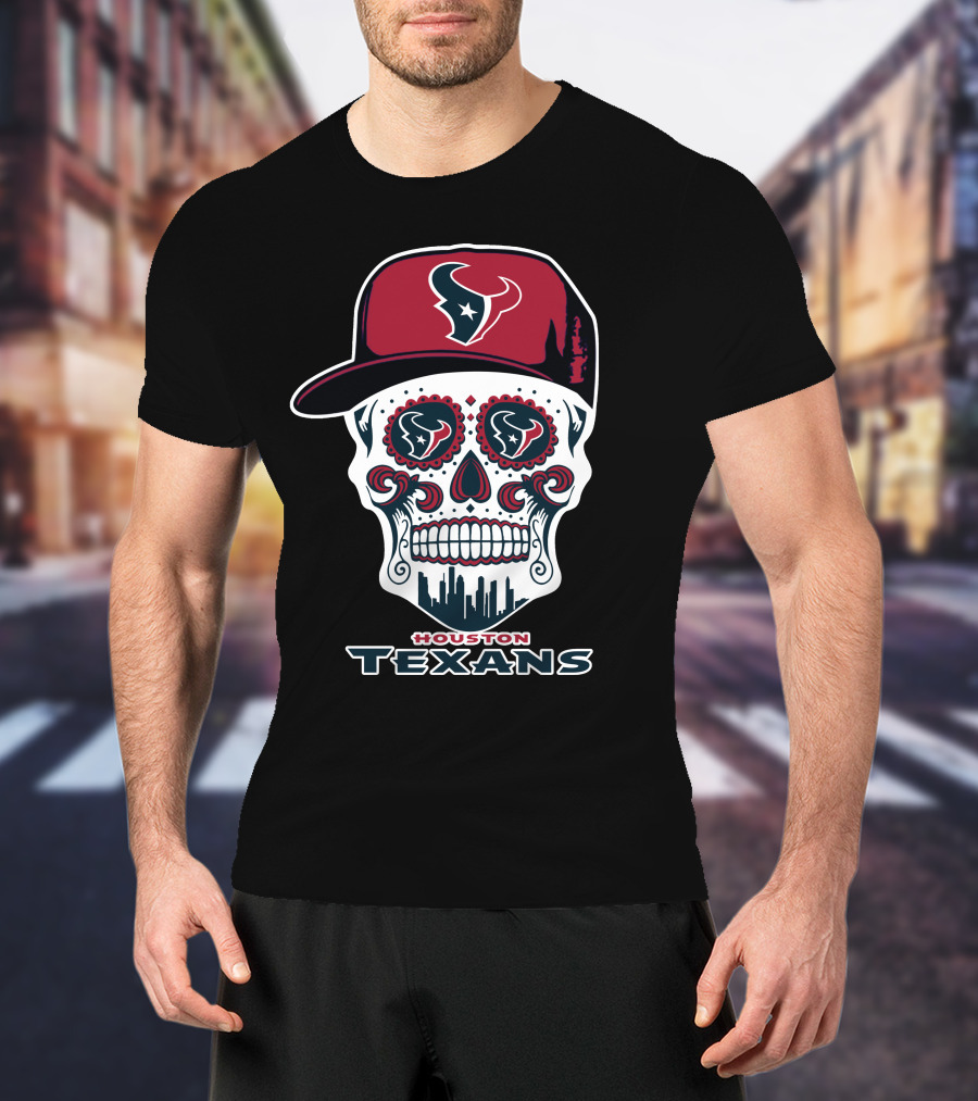 Houston Texans Skull Sugar Day Of The Dead Cap T-Shirt