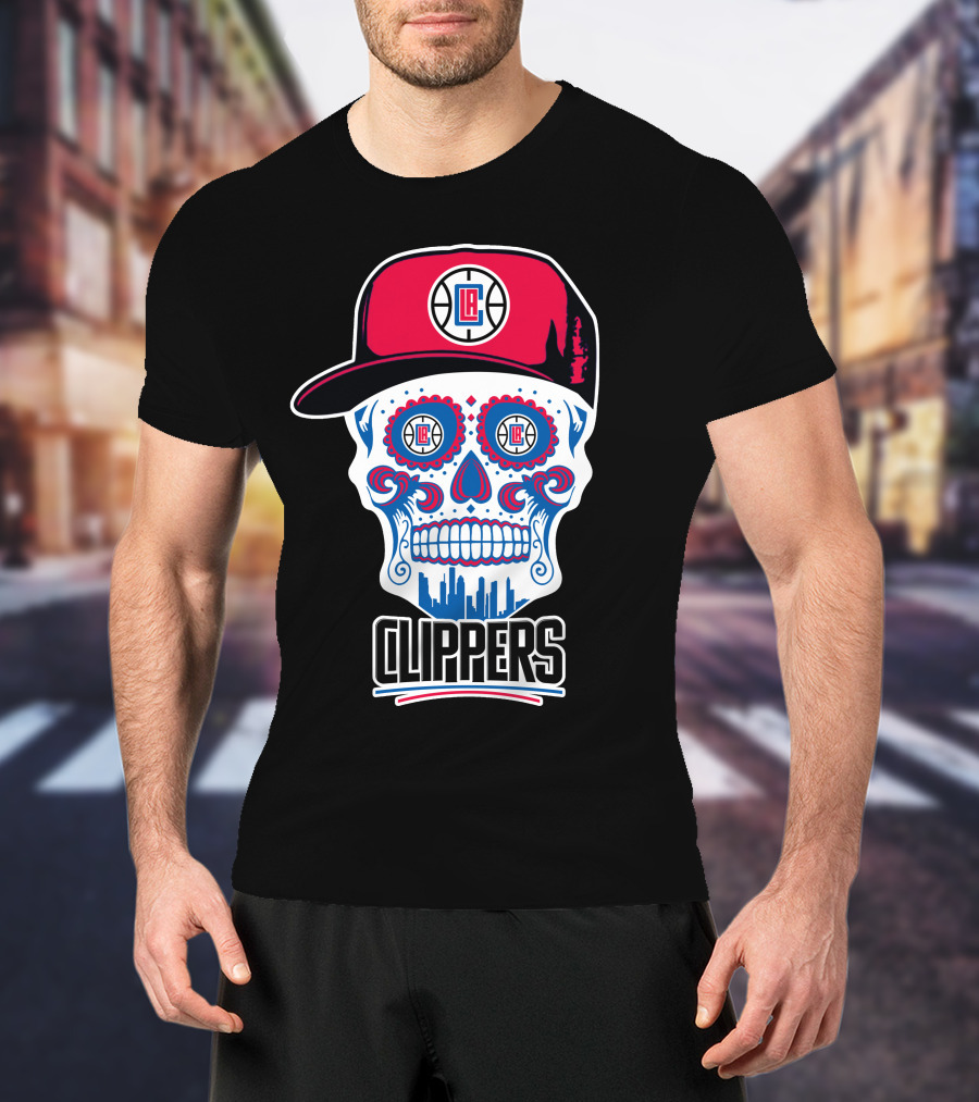 La Clippers Skull Cap Basketball Skyline T-Shirt