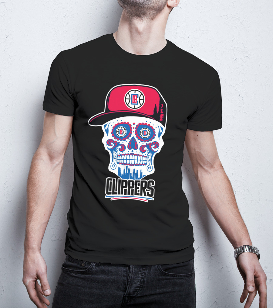 La Clippers Skull Cap Basketball Skyline T-Shirt