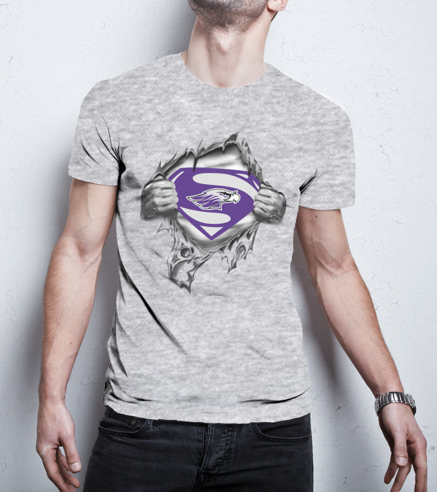 Whitewater Warhawks Superman Logo With Eagle In Purple And Silver Suit T-Shirt