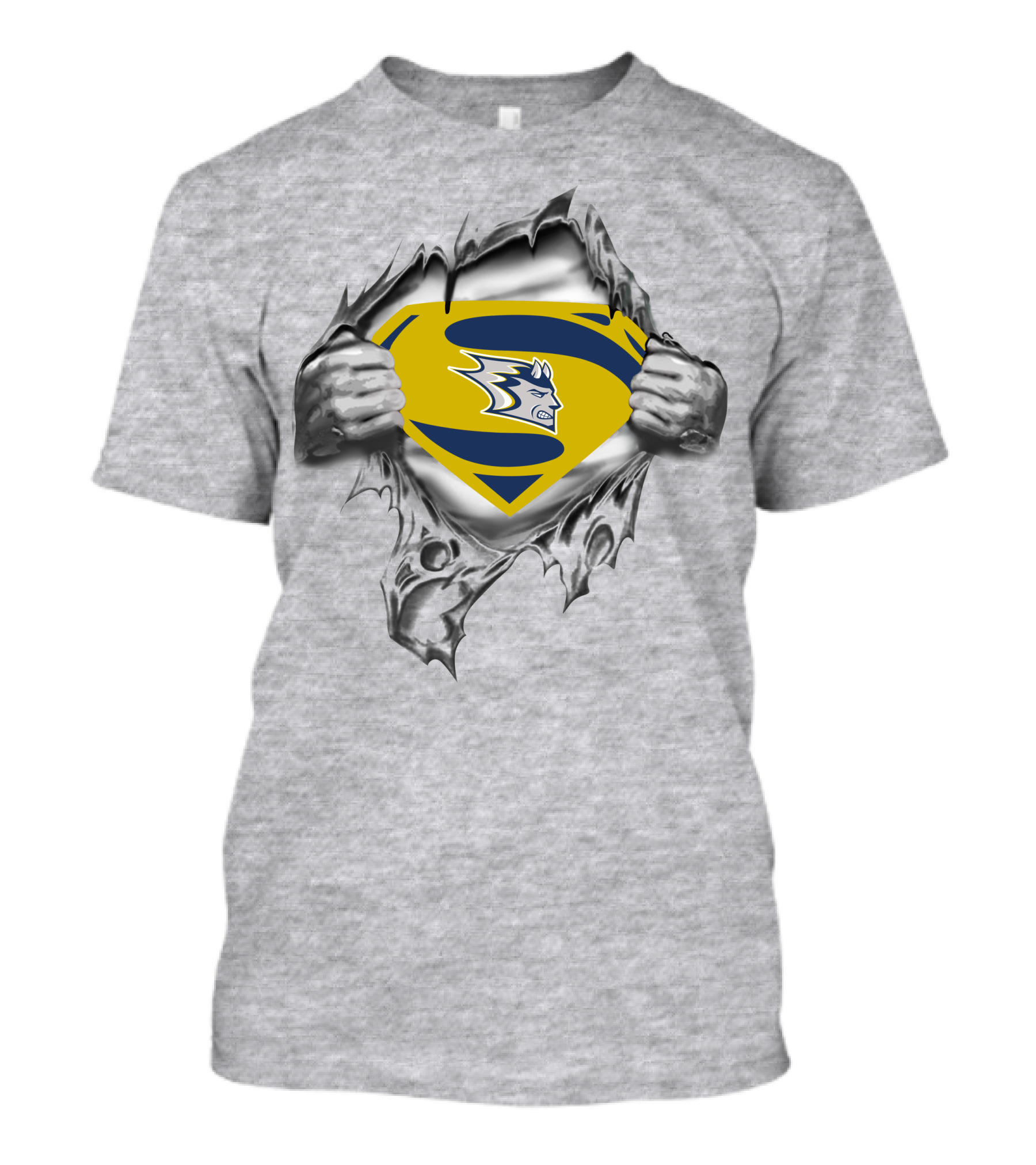 Stout Blue Devils Superman Chest Emblem Tear Open T-Shirt