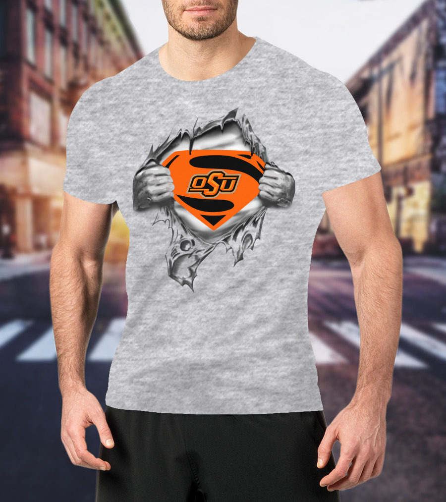 Oklahoma State Cowboys Osu Superman Logo Torn T-Shirt