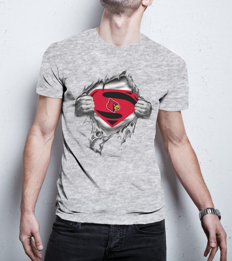 Louisville Cardinals Superman Logo Chest Rip 266 T-Shirt