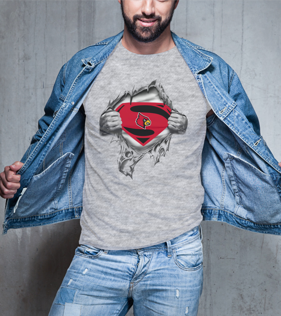 Louisville Cardinals Superman Logo Chest Rip 266 T-Shirt