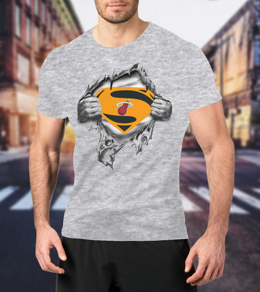 Superman Miami Heat Logo Reveal Aggressive Rip T-Shirt