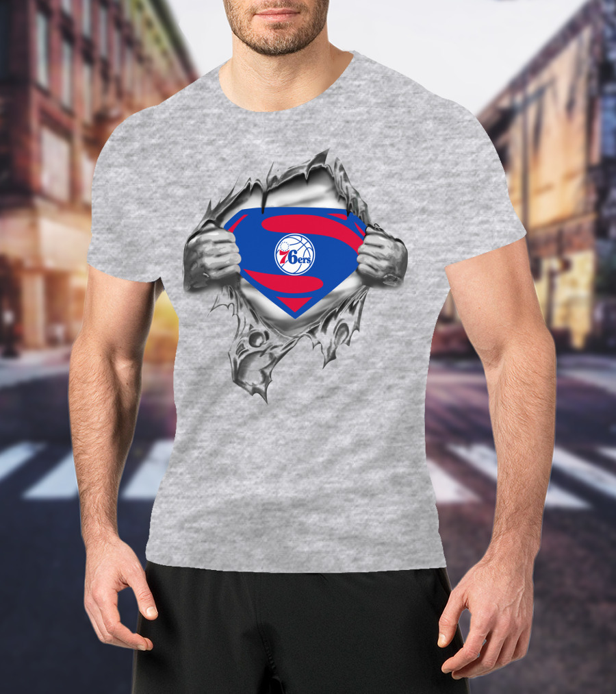 Superman Philadelphia 76ers Logo Hands Rip 69 T-Shirt