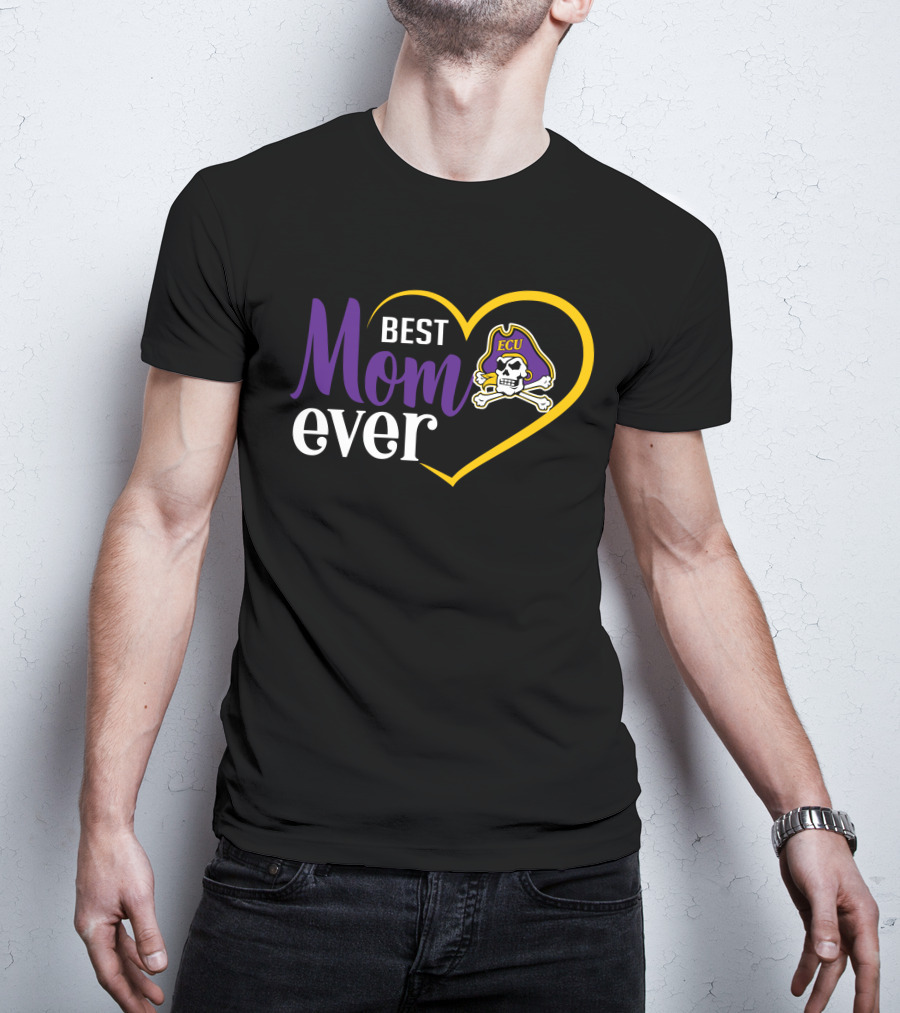 East Carolina Pirates Ecu Best Mom Ever Heart And Skull T-Shirt