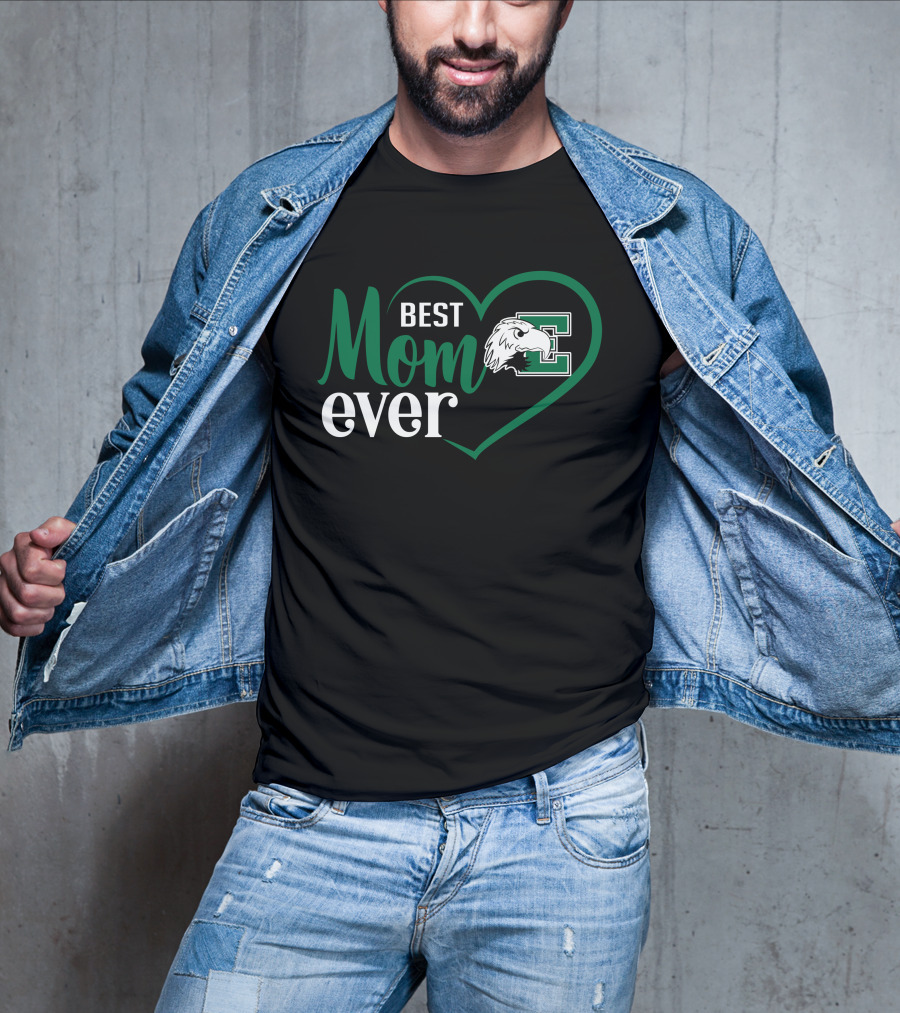 Eastern Michigan Eagles Best Mom Ever Heart Design With E Logo And Eagle T-Shirt