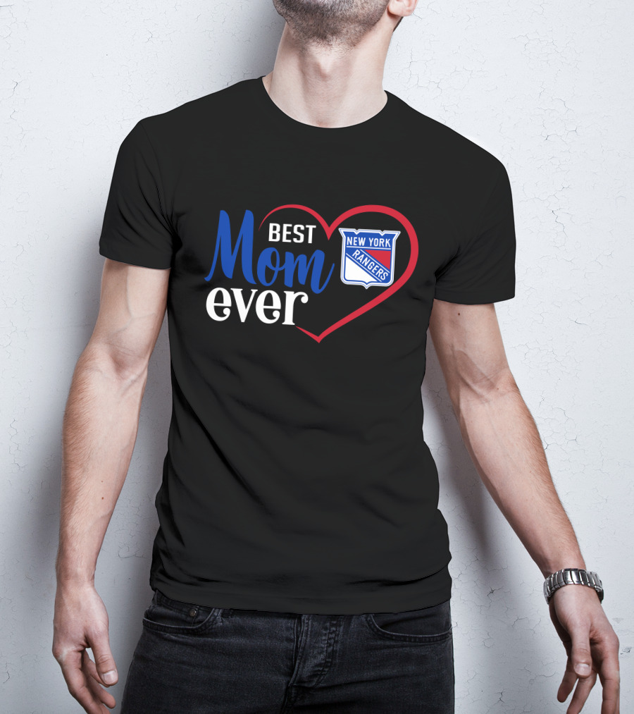 New York Rangers Best Mom Ever Heart Badge T-Shirt