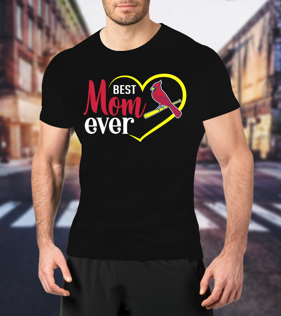 St Louis Cardinals Best Mom Ever Heart Cardinal Bat T-Shirt