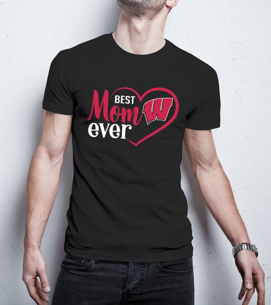 Best Mom Ever Wisconsin Badgers Football Heart T-Shirt