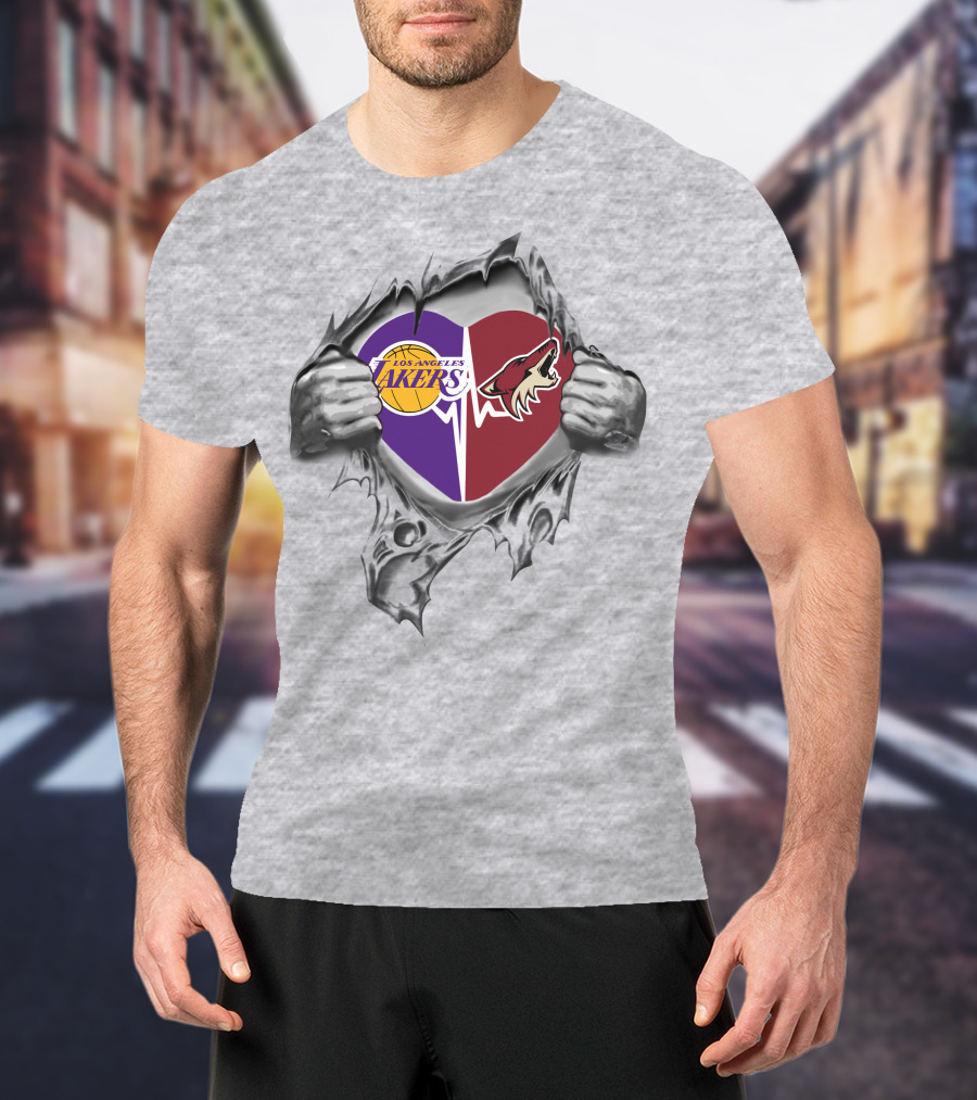 Lakers Arizona Coyotes Heartbeat Tear T-Shirt