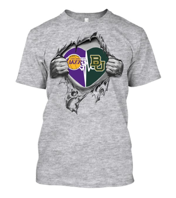 Los Angeles Lakers Baylor Bears Heart Logo Tearing Open T-Shirt