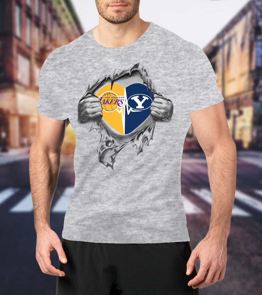 Los Angeles Lakers Byu Cougars Heart Symbol T-Shirt