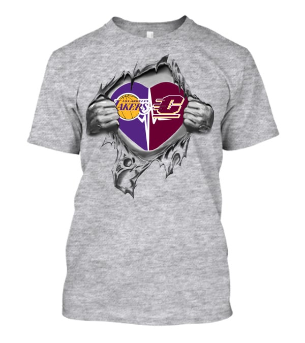 Los Angeles Lakers And Central Michigan Chippewas Heart T-Shirt