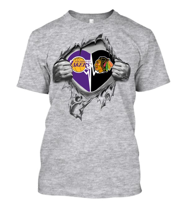 Los Angeles Lakers Chicago Blackhawks Heart Logo Fusion T-Shirt