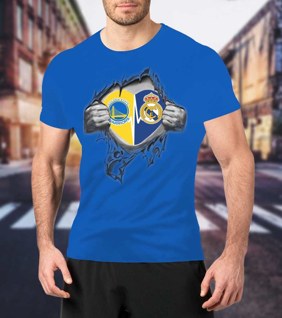 Golden State Warriors Real Madrid Dual Loyalty Emblem In My Heart T-Shirt