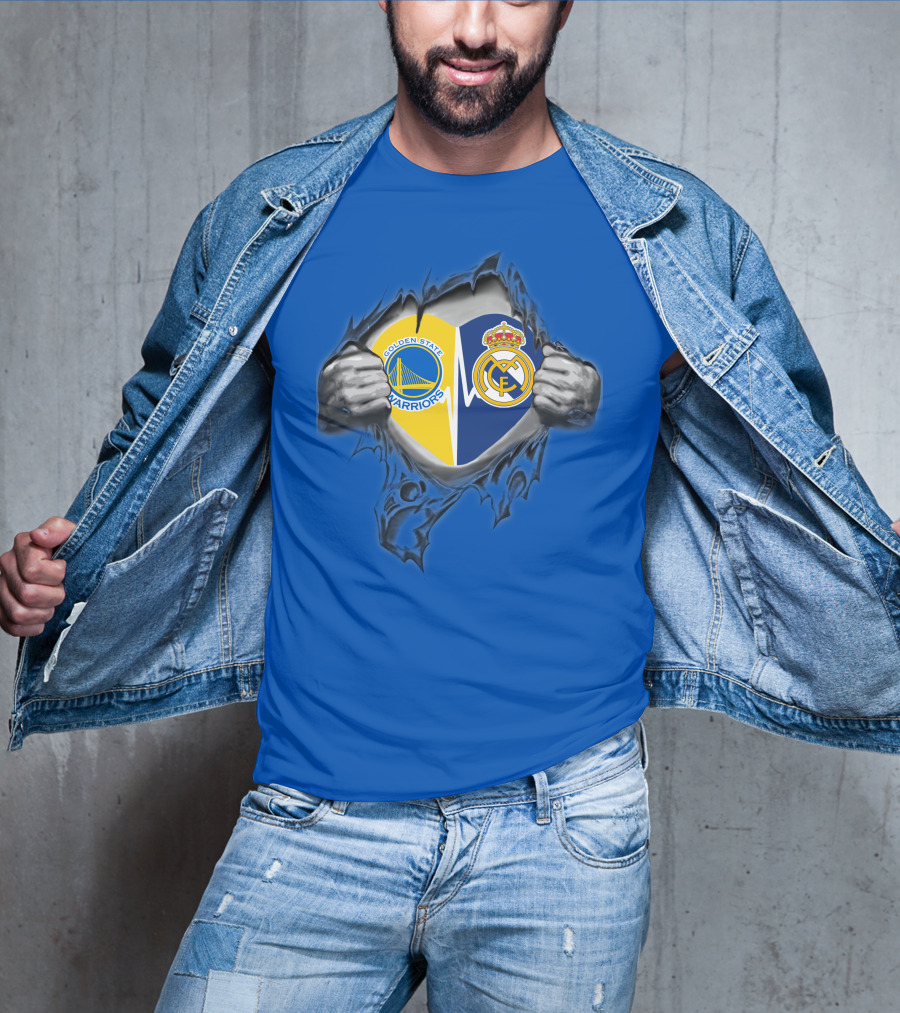 Golden State Warriors Real Madrid Dual Loyalty Emblem In My Heart T-Shirt