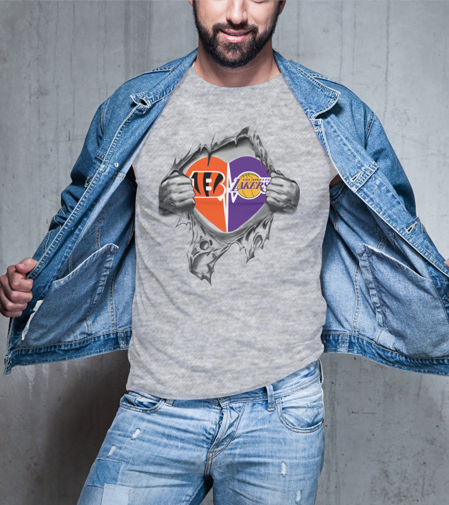 Lakers Cincinnati Bengals Heart Logo Fusion T-Shirt