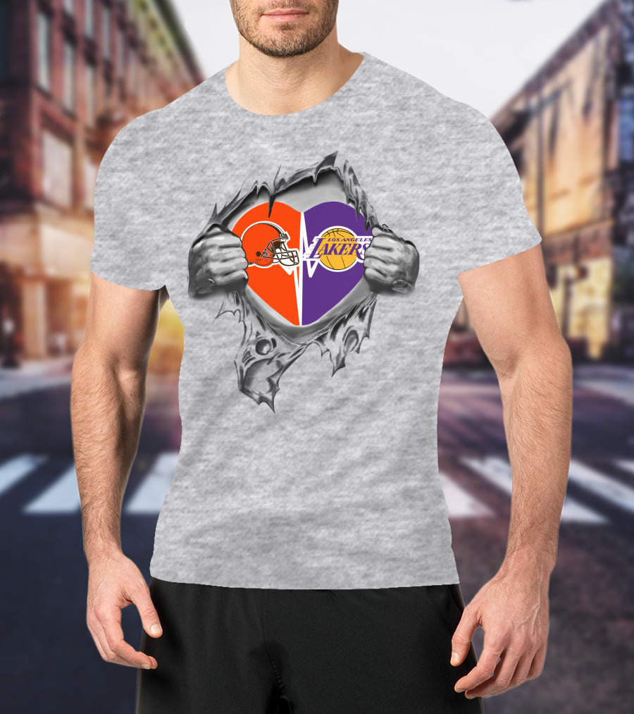 Lakers Cleveland Browns Heartbeat Passion With Torn Fabric T-Shirt