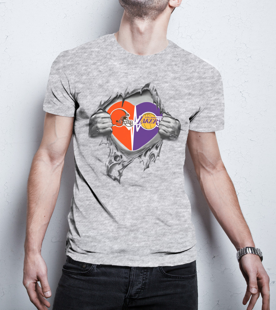 Lakers Cleveland Browns Heartbeat Passion With Torn Fabric T-Shirt