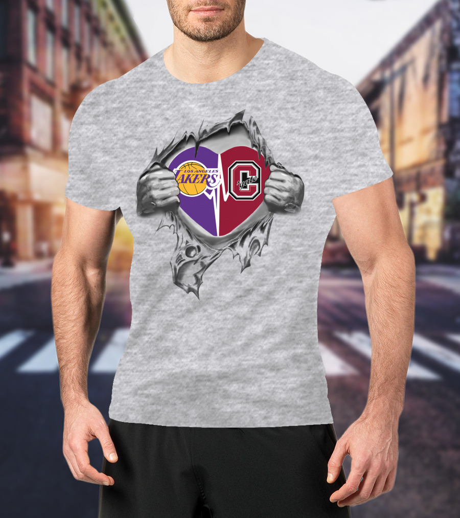 Los Angeles Lakers Colgate Raiders Heart Symbol Fusion T-Shirt