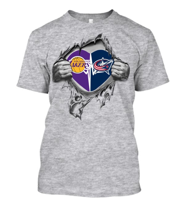 Los Angeles Lakers Columbus Blue Jackets Heart Logos T-Shirt